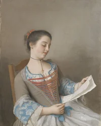 La liseuse Marianne Lavergne, eine Cousine des Künstlers, in Lyoner Landkleidung, 1746